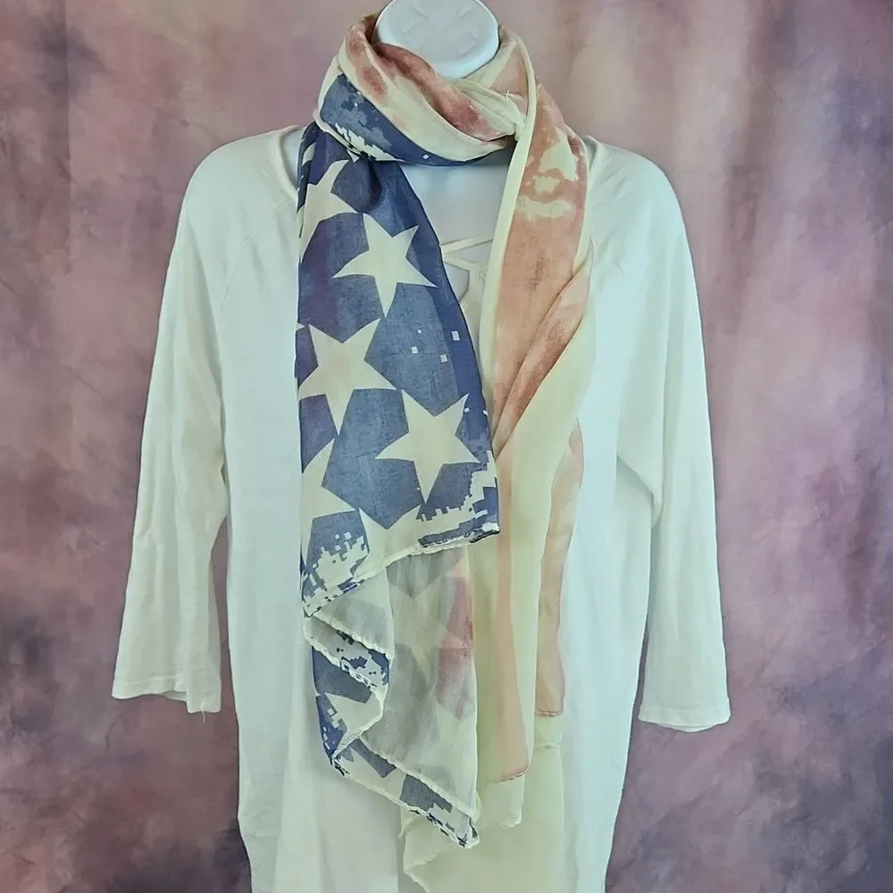 🔺️American Flag Print Semi Sheer Scarf/Wrap